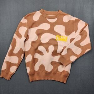 Pacsun Womens Sweater Small Pink Brown Camo Abstract Crewneck Stretch Preppy